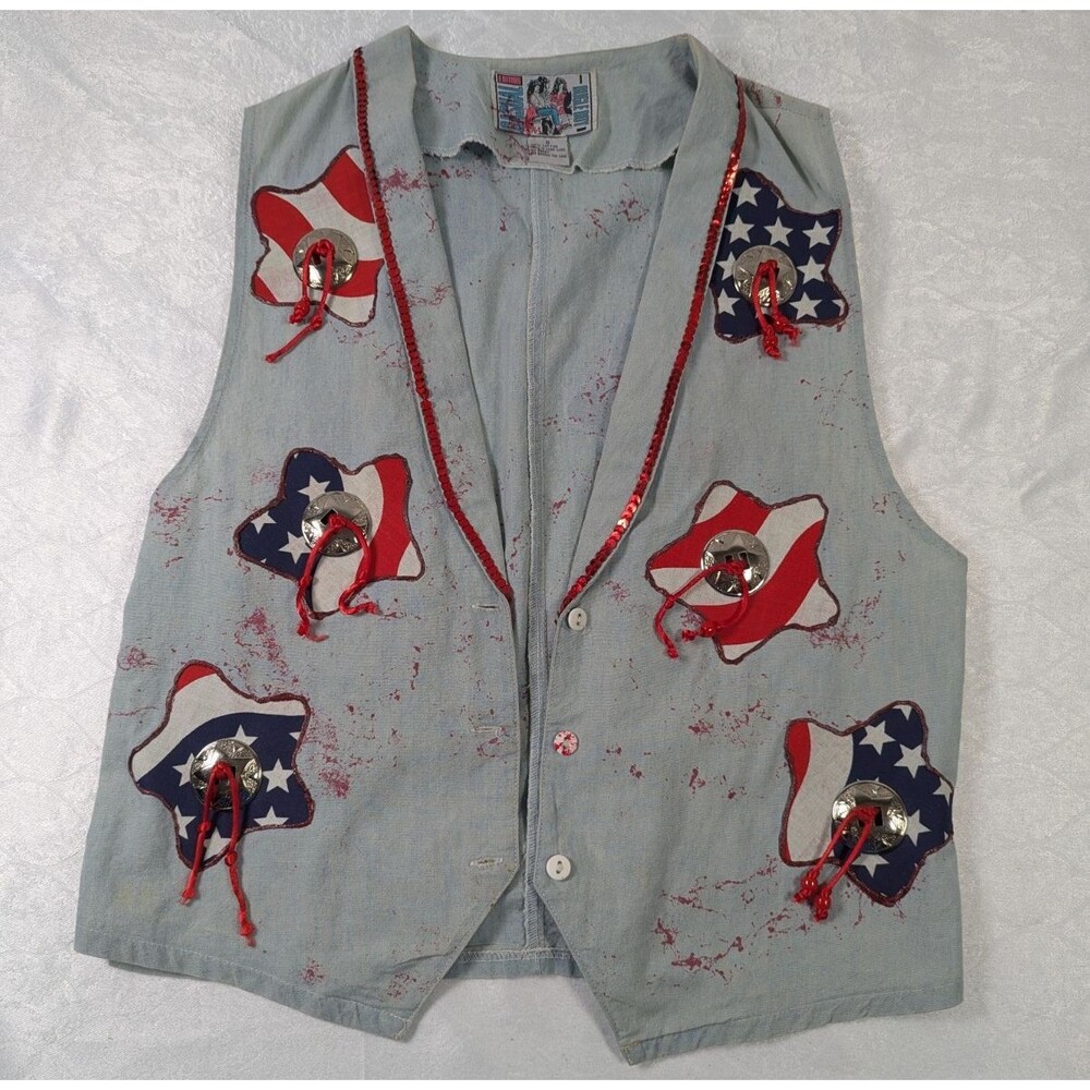 Vintage Bugle Boy Women’s S Custom Patriotic Western Concho Vest USA Stars